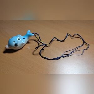 Handmade Blue Ceramic Dolphin Ocarina